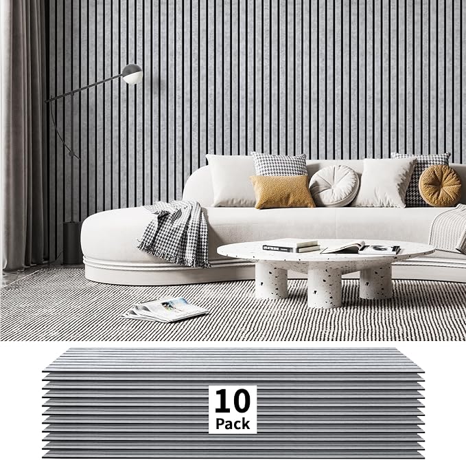 Art3dwallpanels 10 Pack Acoustic Panels, 48" X 12" X 0.43", Grey and Black | Soundproof Wall Panels, Self Adhesive, High Density Sound Absorbing, Acoustic Treatment for Recording Studio, Office by Art3dwallpanels