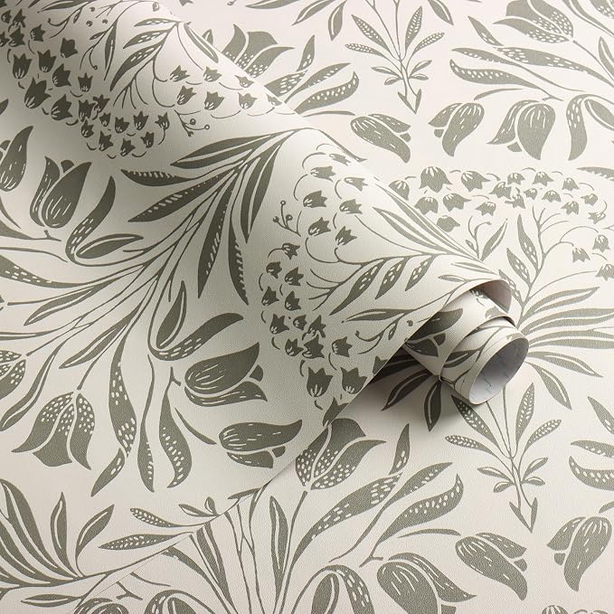 Vintage Tulip Floral Peel and Stick Wallpaper Retro Gray Contact Paper | 17.3in X 118in Tulip Flowers Self Adhesive Wallpaper Dark Botanical Removable Wallpaper for Bedroom Accent Wall Decor - Image 9