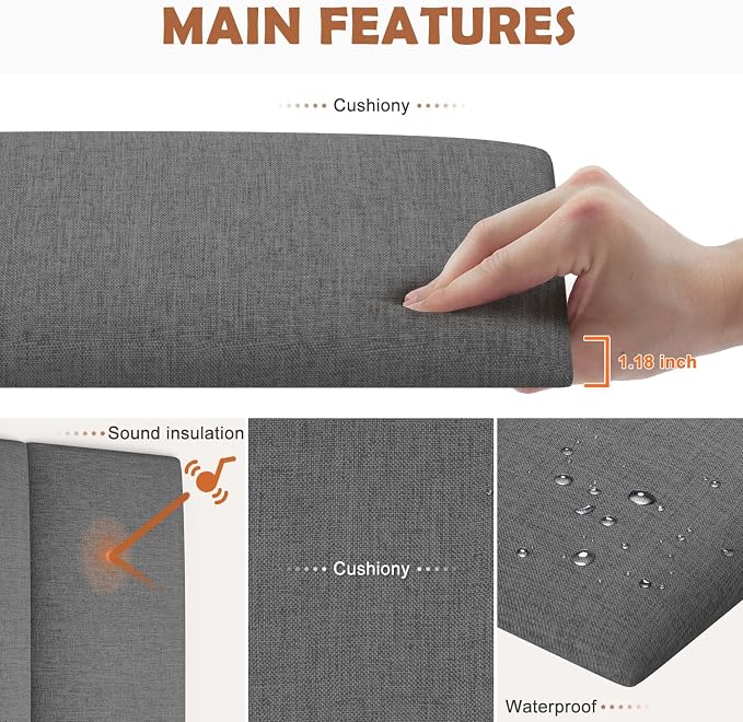 IFNOW Wall Mounted Headboard, Peel and Stick Panels, Dark Grey, King | 3D Soundproof Acoustic Padding, Reusable and Removable, Tufted fabric Bed Headboard, for bedroom (12 Panels, 10" x 24") - Image 3