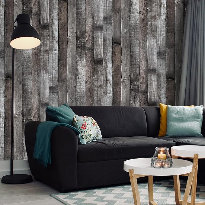 Yun-aeon Natural Wood-Dark Grey Contact Paper Peel and Stick Wallpaper | 34.6"x 480"Self Adhesive Removable Vintage Faux Wood Wall Paper Plank Shelf Home Decoration Kitchen Counter Cover - Image 4