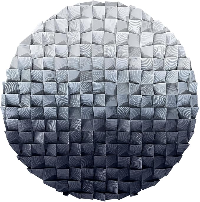 LIUZEYUE Radial Monochrome Mosaic, Gray Circular Wood Wall Decor | gray circular wood wall decor; cool gray gradient, wood relief depth; restaurant booth circular focal wall; 31.5 in diameter - Image 2