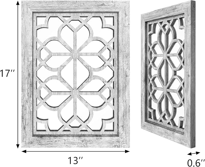 Set of 2 13x17 Inch Rectangular Shatterproof Decorative Wall Mirrors, Boho Farmhouse Rustic Vintage Grey Accent Mirrors for Living Room, Bedroom, Entryway & Home Wall Decor（Grey） - Image 2
