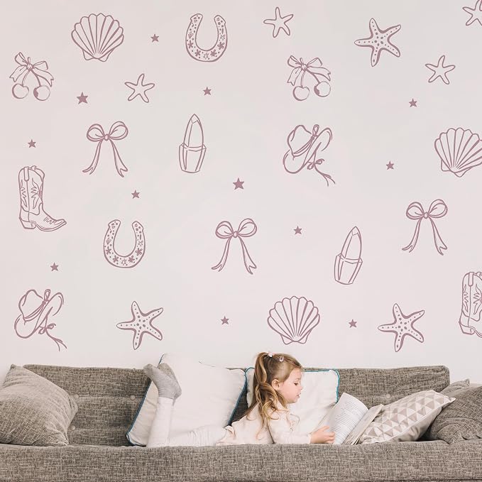 Seaside Cowgirl Wall Decals, Peel and Stick Under the Sea Coastal Cowgirl Mural, Western Beach Wall Stickers for Kids, Boys and Girls Room & Nursery Decor ((Lilac Haze Cowgirl Bow Wall Decals) - Image 5