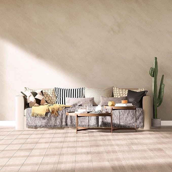 Bumoo Beige Peel and Stick Wallpaper 16" x 590" Cream and Greige Concrete Contact Paper PVC self-Adhesive Waterproof Matte limewash Vinyl Removable Living Room Kitchen Bathroom Dorm Gym by Bumoo