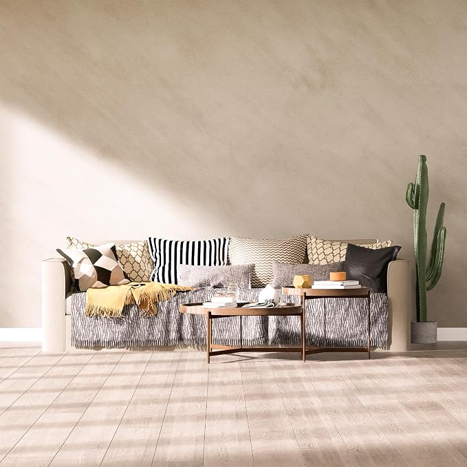 Bumoo Beige Concrete Peel and Stick Wallpaper 16“ x 118” Vintage Cream Nude Matte Contact Paper Limewash Vinyl Self-Adhesive Neutral Waterproof Removable for Kitchen Countertop Living Room Bathroom - Image 3