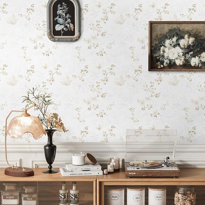 Ismoon 17.3"x197"Peel and Stick Wallpaper Boho Vintage Floral Wallpaper Beige/Brown Butterfly Contact Paper for Cabinets Removable Self-Adhesive Wall Paper Bedroom Covering Wall Decorative Vinyl - Image 3