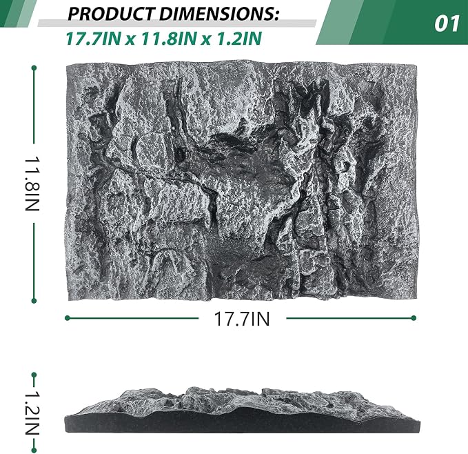 17.7x11.8in Rock Terrarium Background,3D Reptile Tank Background Board,Amphibian Stereo Backdrop Wall,Lizard Snake Gecko Spider Turtle Fish pet silo Background Decorative Panel(Grey) - Image 2