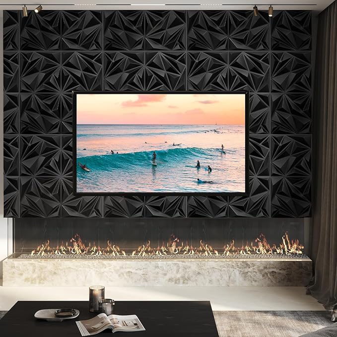 STICKGOO Black 3D Wall Panels, 12''x12'' Diamond, 33 Pack | Accent Wall Panels for Interior Wall Decor, Living Room, Bedroom, TV Background, Office, Cover 32 Sq.Ft - Image 2