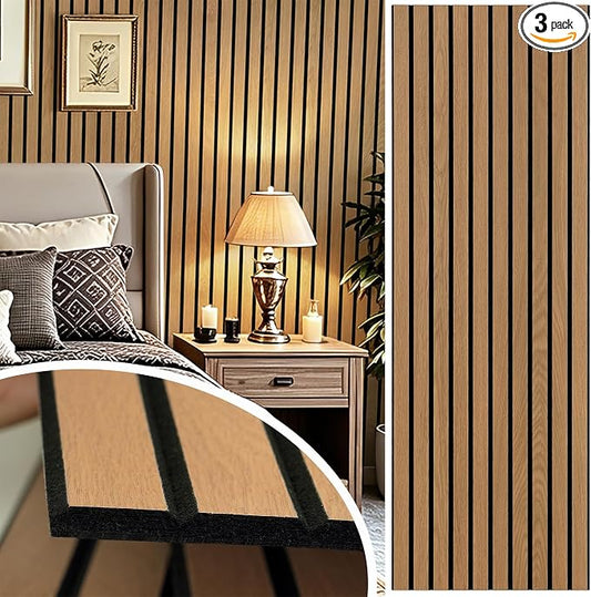 Safiyya 3-Piece 3D Thick Wood Slat Wall Panels for Interior Wall Decor 15.7 "x35.4", Self-Adhesive Acoustic Wall Panels for Stylish Decor and Noise Reduction, Oak by SAFIYYA
