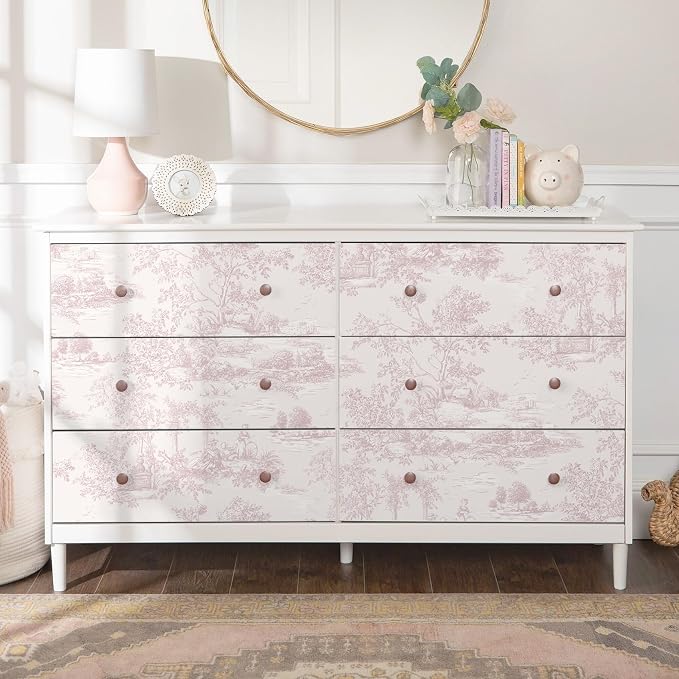 Toduso Peel and Stick Wallpaper Vintage Wallpaper Pink Removable Wall Paper Toile Self-Adhesive Waterproof Tree Contact Paper for Bedroom Living Room Cabinets Thicken Vinyl 17.3'' x 196.8'' - Image 6