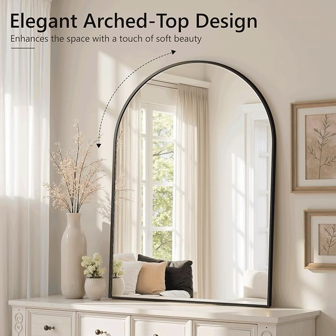 Arched Bathroom Mirror for Wall, 38" x 26" Metal Frame Vanity Mirror, Black - Image 4