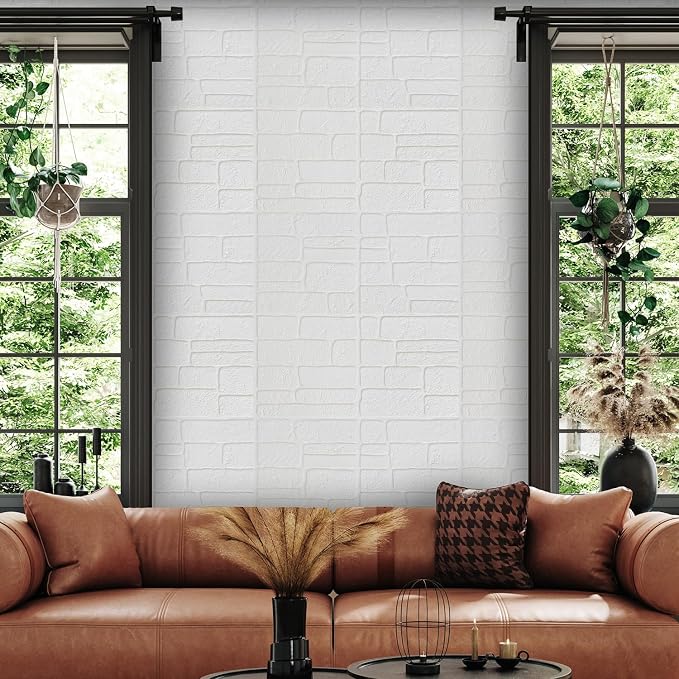 YU LI 3DH 3D Wall Panels Peel and Stick Faux Stone Wall Panel White 20-Pack Faux Brick Self-Adhesive Wallpaper 3D Foam Brick Wallpaper - Image 5