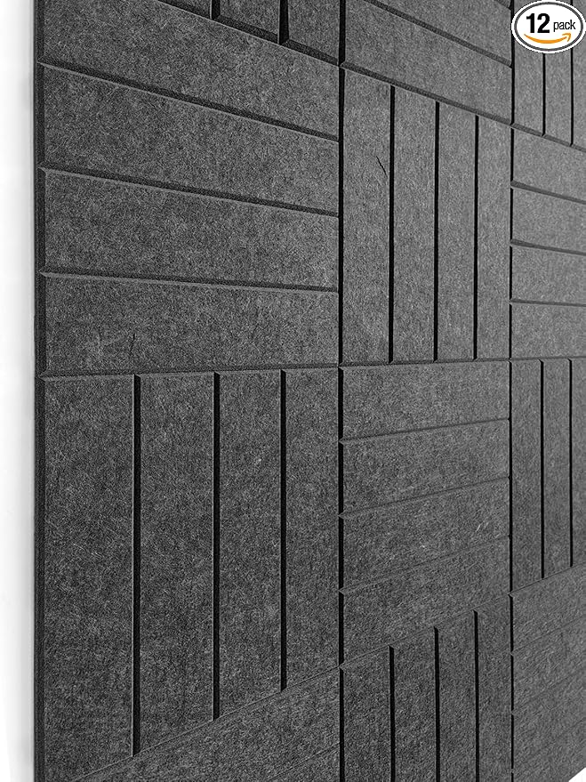 11.18" Square Acoustic Panels 12-Pack - Sound Absorbing Wall Panels, Noise Reducing Soundproof Decorative Felt Tiles for Home Office, Studio, Living Room - Gray Black by DesignerManufacturerofInnovativeBulletinBoardSolutionsforHomeOffice