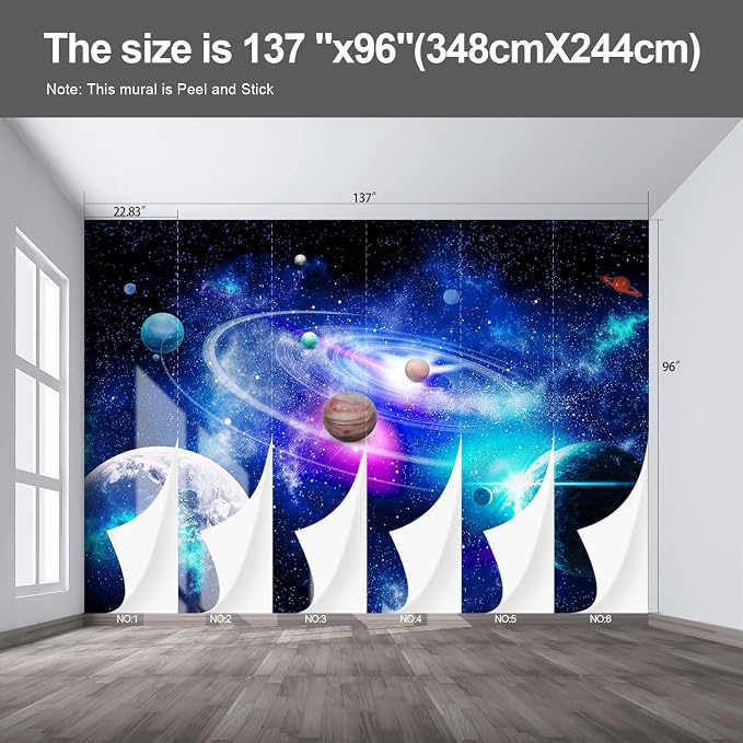 Planet Large wall murals Peel and Stick self Adhesive Galaxy Wallpaper for Bedroom Nursery Room - 96"x137" - Image 2