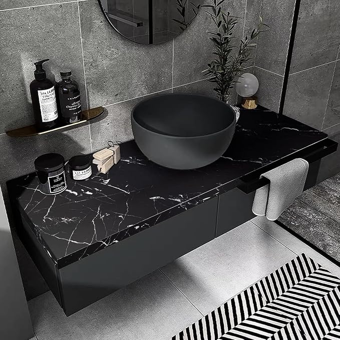 Marble Contact Paper Black Peel and Stick Wallpaper for Kitchen Countertop | 17.71" x 78.7" Black/White Thicken Self Adhesive Black Wallpaper for Countertops Cabinets Decorative Easy to Remove Upgrade - Image 7