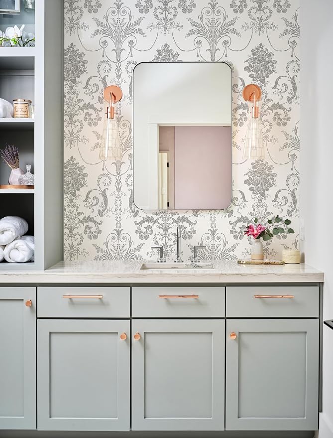 Silver Gray Removable Wallpaper Damascus Floral Peel and Stick Wallpaper | 17.3" X 197" Boho Grey Flower Contact Paper Self Adhesive Wallpaper Damask Floral Decorative Wallpaper for Bedroom Covering - Image 6