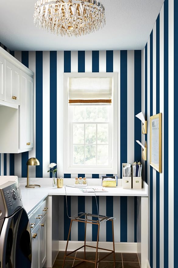 Guvana 17.7"×472" Striped Peel and Stick Wallpaper Blue and White Self-Adhesive Wallpaper DIY Removable Contact Paper Navy Blue Waterproof Wall Paper for Bathroom Cabinets Accent Wall Decor Vinyl Roll - Image 6