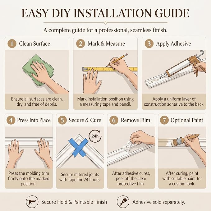 Pre-Cut Wall Molding Kit: Ready to Assemble Paintable Wainscoting Panels | Alternative to Peel-and-Stick Wall Panels,Accent Wall Interior Wall Decor for Living Room, Bedroom, Entryway White 24 PCS - Image 8