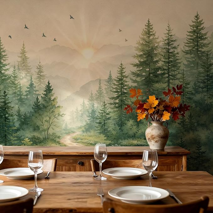 Pine Forest Wall Murals Peel and Stick Canvas Wallpaper | Large Removable Woodland Mural for Living Room Bedroom Office Home Decor and Accent Walls in Multiple Standard Sizes by ARVOTONE