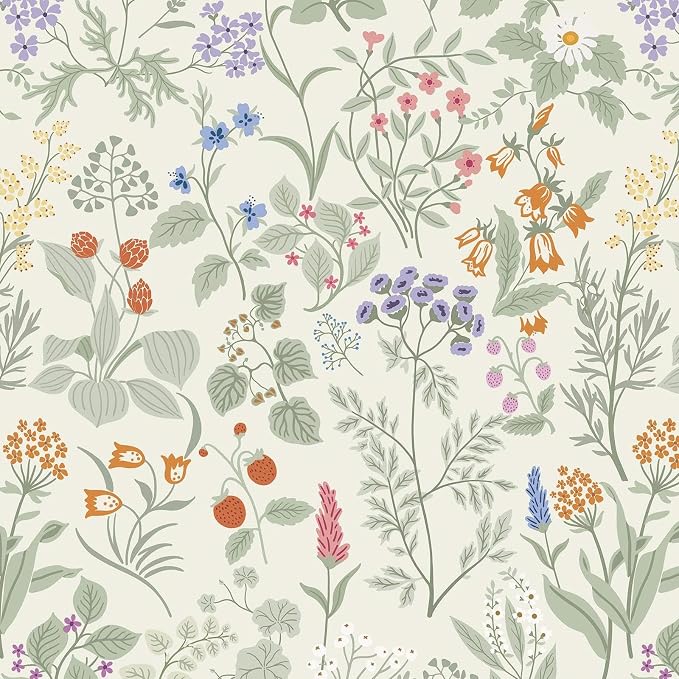 Dimoon Floral Wallpaper Peel and Stick Floral Leaves Contact Paper Beige Green Renter Friendly Wallpaper Removable Textured Farmhouse Cottage Wall Paper for Bathroom Bedroom Vinyl Roll 17.3" X 78.7" by DIYYOURMOON