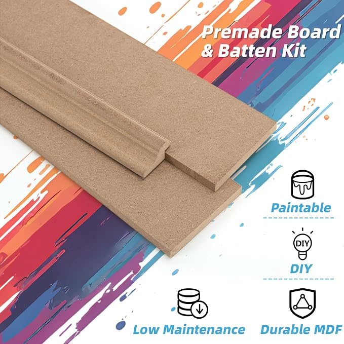 Art3d MDF Premade Paintable Board and Batten Wainscoting Kit, 94.5 x 54 in | Molding Slat with Edge Strip, Lightweight, Paintable, Impact-Resistant, Easy to Install, Ideal for Living Rooms, Bedrooms - Image 5