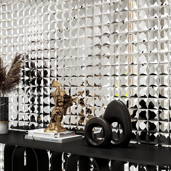 Lovdeco Peel and Stick 2" Mirror Glass Mosaic Tile 9 Faces Beveled Silver Crystal Mosaic Tile for Kitchen Backsplash, 12x10 Inch, 5 Sheets - Image 7