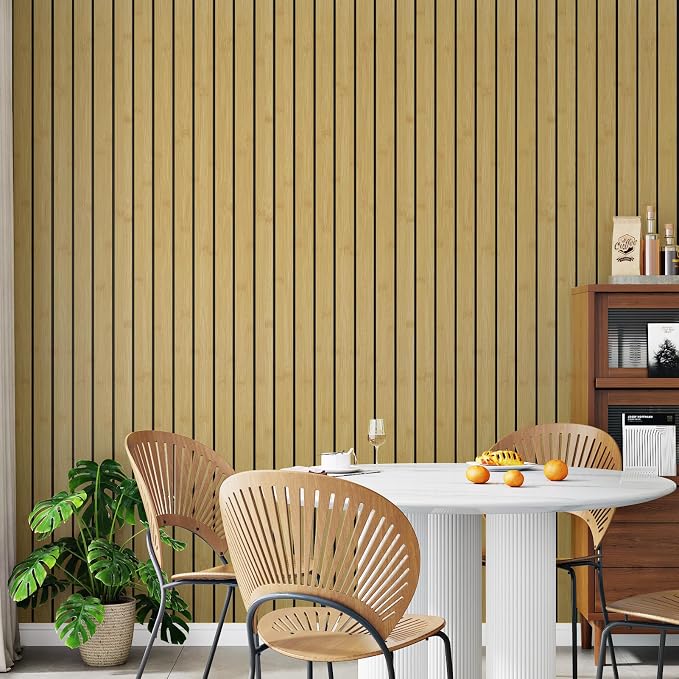 Wallercity Brown Wood Slat Wall Panels Wooden Acoustic Slat Wall Panelings | Self Adhesive Flexible 3D Textured Shiplap Panels Wood Grain Peel and Stick Wallpaper for Bedroom Walls Basement 11.8x118 IN - Image 2