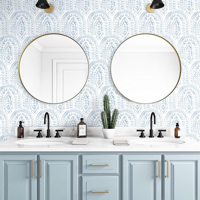Peel and Stick Wallpaper Modern Wall Paper Boho Contact Paper Removable Peel and Stick Blue and White Self-Adhesive Wallpaper for Bathroom Bedroom Kitchen Wall Decor 17.3" x 197" - Image 6
