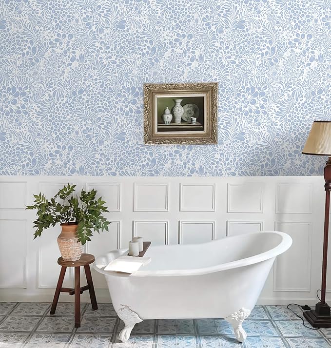Heroad Light Blue Floral Peel Stick Wallpaper Contact Paper 17.3''x196'' | Boho Modern Wall Paper for Bedroom Bathroom,Removable Self Adhesive Wallpaper for Kitchen Cabinet,Waterproof Decor Vinyl Roll - Image 5