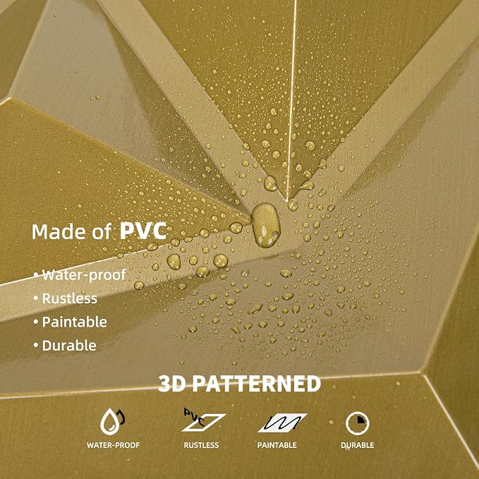 AMZDEPOT 3D Wall Panels, 12''x12'', 20 Pcs, Gold | Interior Wall Decor, 3 Layout Options, PVC Textured Wall Art, for Living Room Bedroom TV Background Gaming Room - Image 6