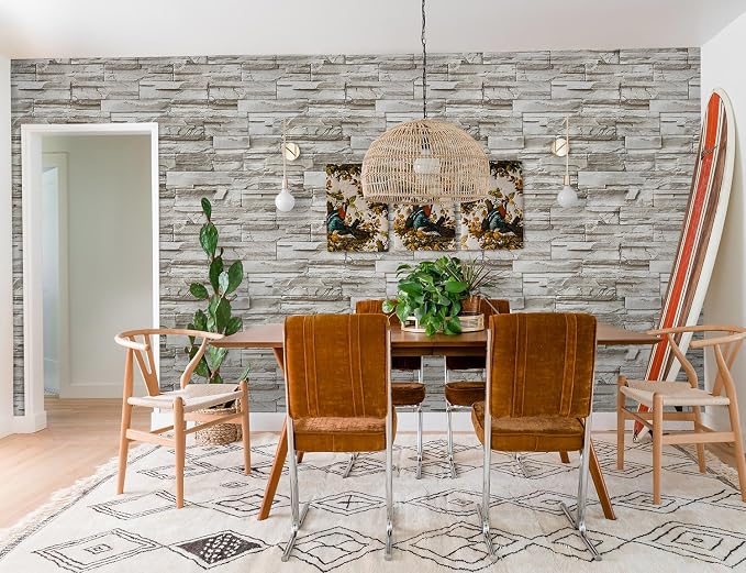 Timeet Stone Peel and Stick Wallpaper 17.3 x 197in Brick Wallpaper Self-Adhesive Stone Contact Paper Removable Décor Wallpaper Stacked Wall Paper Roll - Image 9