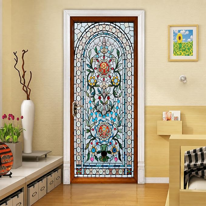 Door Stickers Peel and Stick Murals - Wall Covers Decorative Decal Glass | 30.3"W x 78.7"H, 3D Hexagon Wallpaper，Waterproof Removable Opaque Vinyl Self Adhesive Fake Door Decor for Home Office by ChezMax