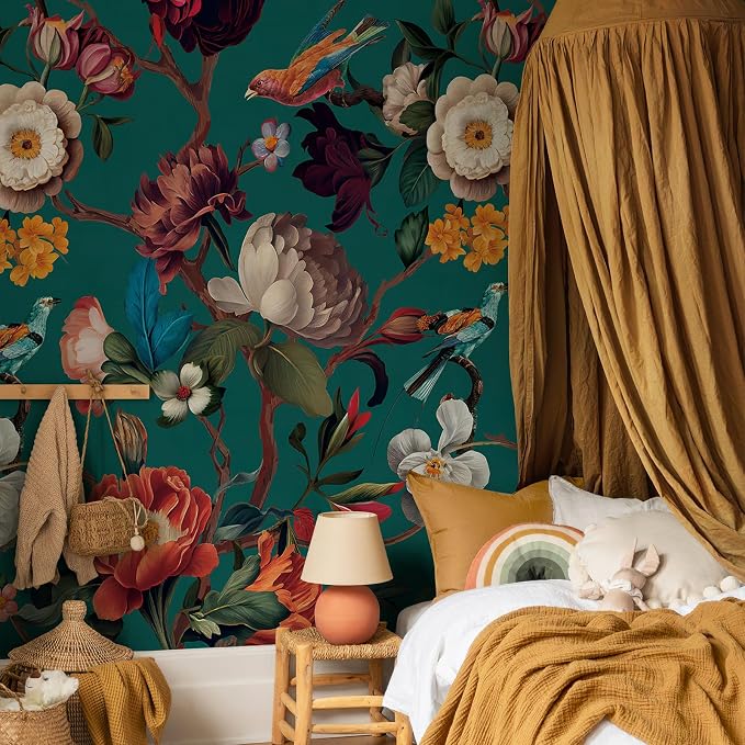 Zeeko Vintage Blue Floral Peel and Stick Wallpaper Mural, 98" x 59" | Large Flower Art Deco Wall Murals, Ideal for Bedroom TV Background Wall Paintings, Home Decor - Image 4