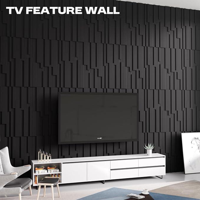Large PU Decorative Wall Panels, 4-Pack Covers 31 Sq.Ft – 47.2" × 23.6" 3D Architectural Accent Wall Panels for Living Room, TV Wall, Office & Commercial Spaces (Black) - Image 5