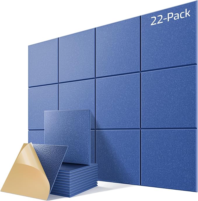22 Pack Self-Adhesive Acoustic Panels, 12" X 12" X 0.4" High-Density Sound Proof Foam Panels for Walls, Soundproof Wall Panels for Home & Office (Sky Blue) by Lebenforce