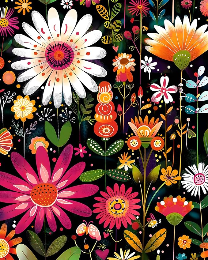 BOKEBEVE Floral Wallpaper Peel and Stick Boho Pink Colorful 17.5 x 393.5In | Extra Long Removable Renter Friendly Vintage Floral Wall Paper for Bedroom Bathroom Cabinet Drawer Feature Accent Wall by BOKEBEVE