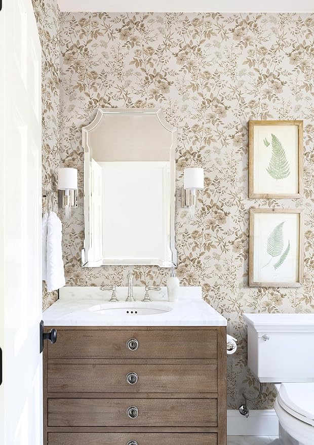 Erfoni Beige Floral Peel and Stick Wallpaper Boho Floral Leaf Contact Paper | 16.9" x197" Boho Self Adhesive Wallpaper Flower DIY Removable Decoration Wallpaper for Livingroom Accent Wall Covering - Image 5