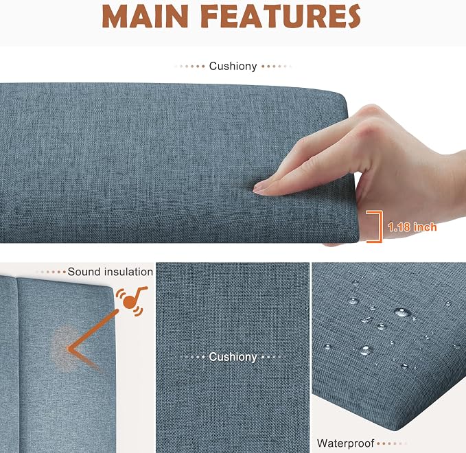 IFNOW Wall Mounted Headboard, Peel and Stick Panels, Dusty Blue, Queen | 3D Soundproof Acoustic Padding, Reusable and Removable, Tufted fabric Bed Headboard, for bedroom (9 Panels, 10" x 24") - Image 2