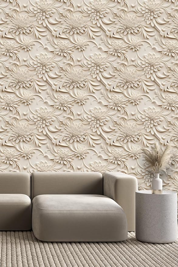 Peel and Stick Wallpaper Light Brown Scroll Floral Accent - Image 3