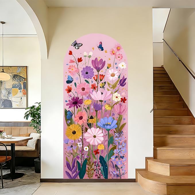 Arch Wall Decals Peel and Stick, Large Wall Stickers, Removable Home Decor Art Wallpaper for Bedroom Living Room 71'' × 31.7'' (Flower -C) by AOHMPT