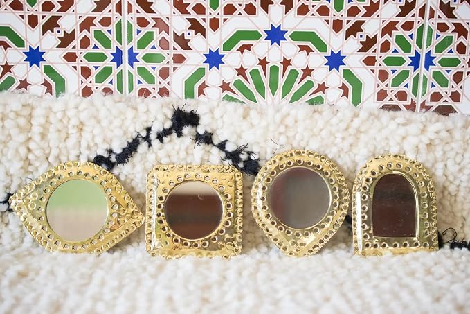 Set of 5 Small Decorative Wall Mirrors – Gold Brass Handmade Mirror Set | Round, Arch, Oval, Octagon, Eye Shapes | Living Room, Bedroom, Home Wall Decor (5, Rounded Edges) - Image 6