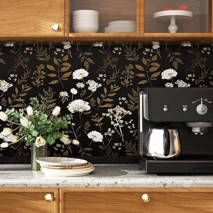 Laatse Vintage Dark Floral Leaf Peel and Stick Wallpaper 17.5"x118" | Self Adhesive/Removable/Waterproof/Thick Vinyl Contact Paper for Bathroom Bedroom Shelf Cabinet Drawer,Prepasted,Easy Peel - Image 6