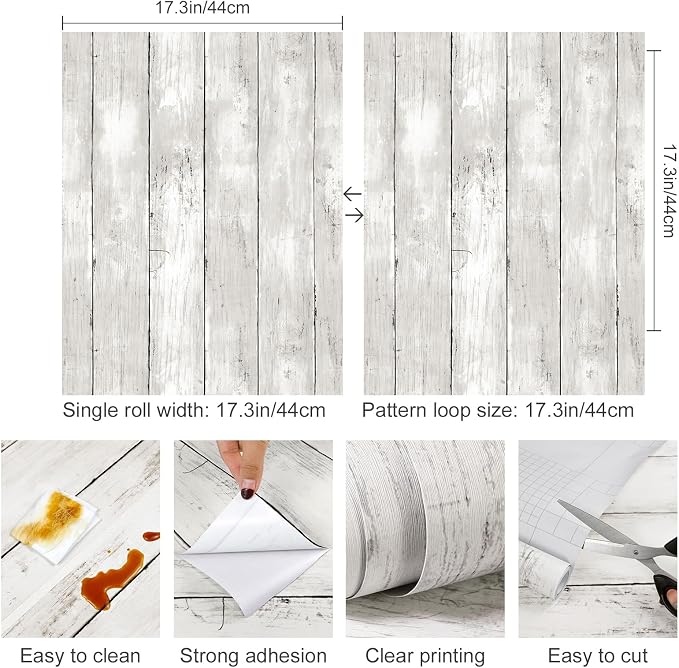 Yun-aeon Natural Wood-White Contact Paper Peel and Stick Wallpaper | 17.3"x 236"Self Adhesive Removable Vintage Faux Wood Wall Paper Plank Shelf Home Decoration Kitchen Counter Cover - Image 2