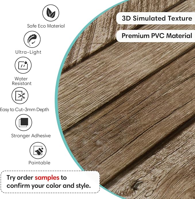 Commomy Faux Wood 3D Peel and Stick - 12 pcs of 22.8" x 11.8" Thin UrltraLight PVC Wall Covering Stickers Shiplap Textured Printable for Kitchen,Bedroom, Living Room,TV Background（Covers 22.48 sq.ft） | Thin UrltraLight PVC Wood Peel and Stick Printable... - Image 3