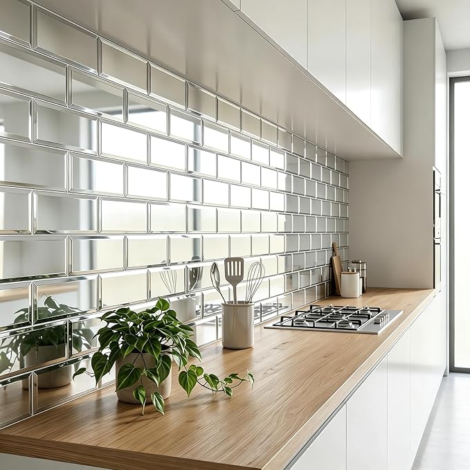 40-Pack Real Glass Mirror Subway Tiles, 3"x6" Beveled Peel and Stick Backsplash for Kitchen, 5mm Heat-Resistant DIY Wall Tiles (Approx 5 Sq. Ft.) - Image 6