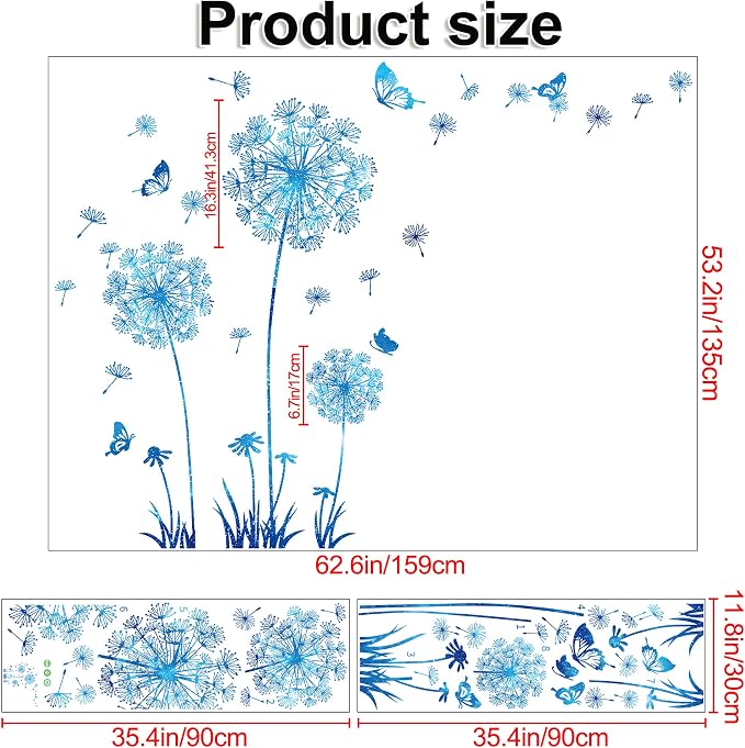 Removable 3D Dandelion Wall Decals Flowers and Flying Butterfly Wall Stickers Murals Self-adhesive Peel and Stick Falling Dandelions Decor for Girls Bedroom Living Room Nursery Baby Children's - Image 2