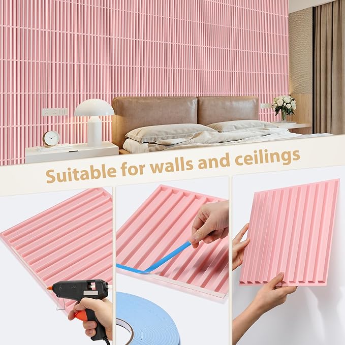 Heikki 30 Pack 3D Wall Panel for Interior Wall Décor, PVC Flower Textured Wall Panels for Living Room Bedroom Hotel Office, 11.8"x11.8", Double-Sided Tape (Pink-XHT) - Image 3