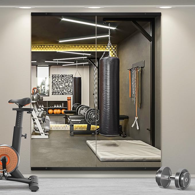 Home Gym Mirror for Wall, 60x25x2PCS Frameless Full Length Mirror, Black - Image 2