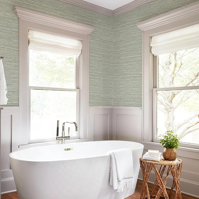 HueBurst Green Grasscloth Peel and Stick Wallpaper 17.3" x 394" Renter Friendly Neutral Textured Grassweave Wallpaper Self Adhesive Removable for Bathroom Bedroom - Image 6