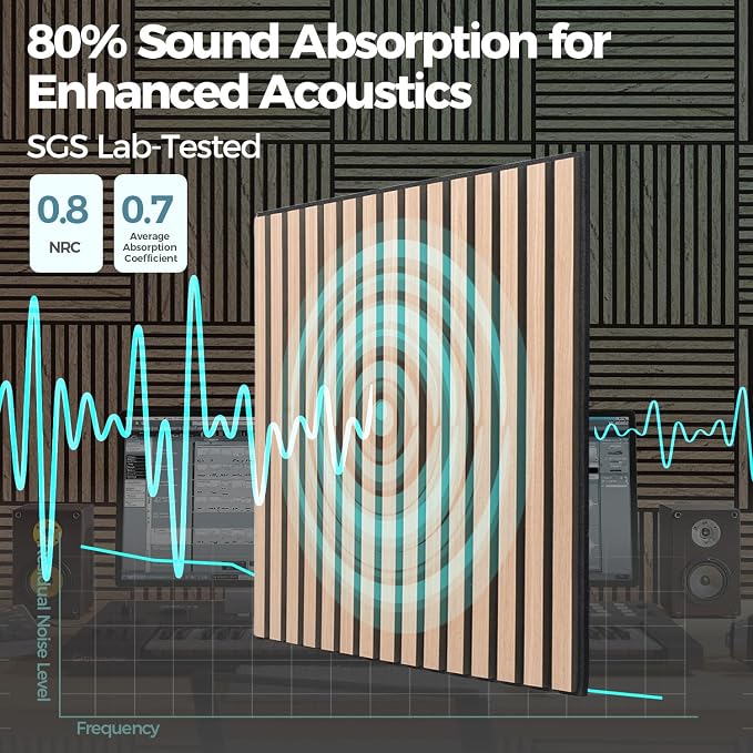 AKUMAX 4-Pack Wood Slat Acoustic Wall Panels, 23.6 x 23.6 in 3D Sound-Absorbing Panels for Walls & Ceilings, Fire-Retardant, FSC-Certified Materials, 15.5 Sq Ft, Walnut - Image 5